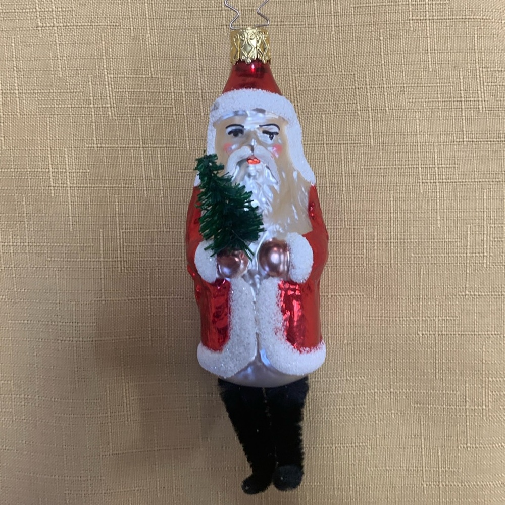 RARE Vintage Germany Glass Santa CHENILLE Legs Christmas Ornament Mint Condition